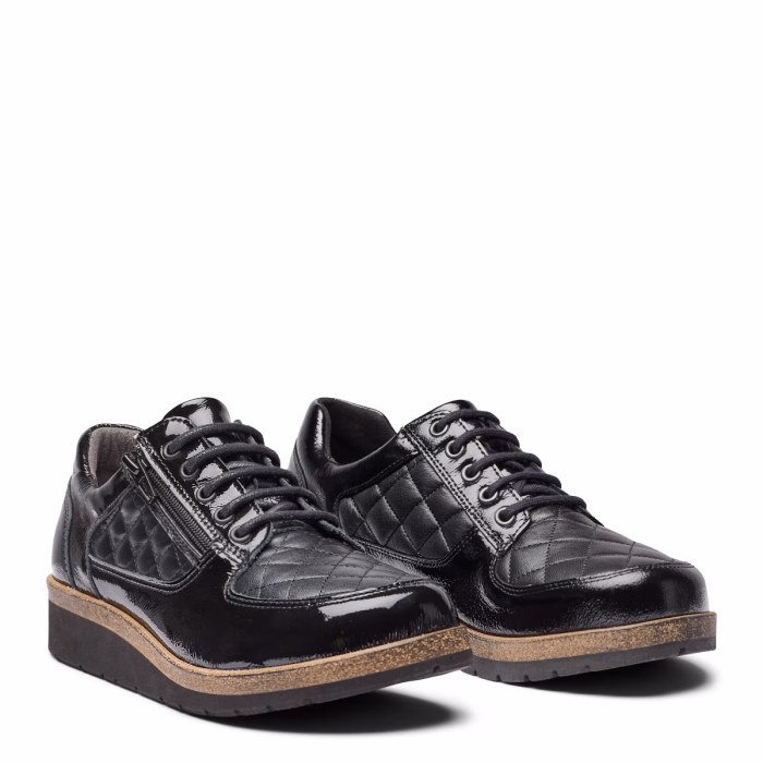 New Feet sort sko i skind og lak, med gænge funktion i sålen.