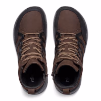 New Feet bred herrestøvle i brun-sort nubuck, med lynlås og snøre.