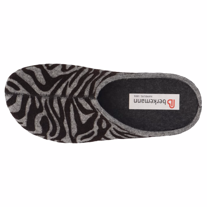 Berkemann hjemmesko med zebra mønster og udtagelig indersål.